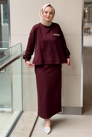Nurcan Çetin Zımba Detaylı Color Mix Tunik Etek Takım