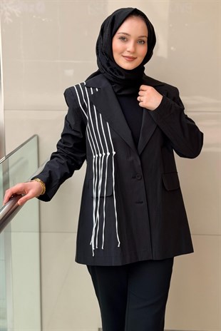 Kahma Kruvaze Yaka Çizgi Detaylı Ceket