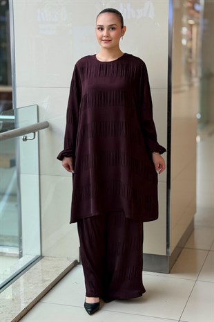 Nurcan Çetin Heddy Kare Desenli Tunik Pantolon Takım