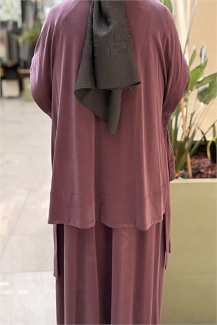 Nurcan Çetin Bürümcük Kolsuz Tunik Tam Boy Elbise İkili Takım