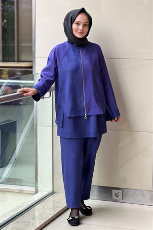 Ghisa Mix Kumaş Parça Desenli Tunik Pantolon Takım