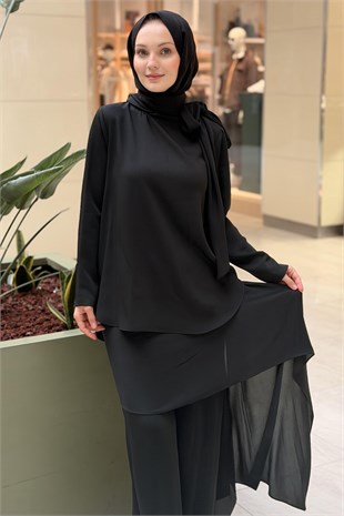 Kahma Şifon Şal Detaylı Bluz Pantolon Takım