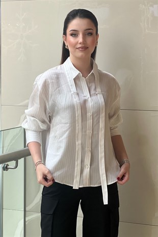 İpekyol Çizgi Desen Fularlı Gömlek