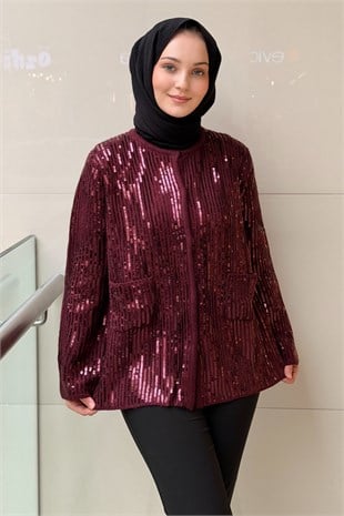 Ghisa Su Yolu Payetli Önden Çıtçıtlı Triko Ceket