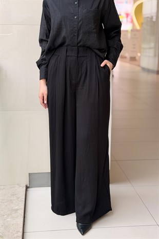 Twist Boncuklu Kuşaklı Wide Leg Pantolon