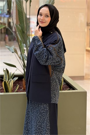 Ceremony Pullu Denim Ceket Bol Paça Pantolonlu Takım