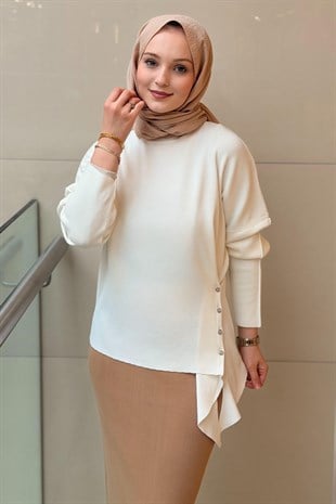 Ghisa Yanı Düğme Detaylı Triko Tunik