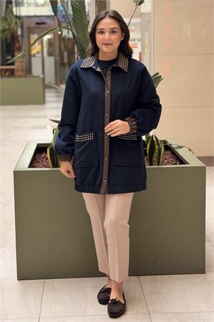 Ghisa Çakma Trok Detaylı Önden Çıtçıtlı Astarlı Ceket