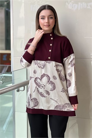 Ghisa Triko Saten Combinli Desenli Tunik