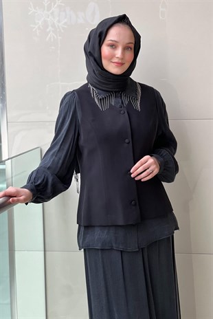 Qül Exclusiev Gömleği Zincir Detaylı Yelekli Kupra 3lü Takım