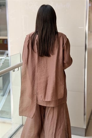 Ceremony Bluzunun Önü Parçalı Bol Paça Pantolonlu Nil Takım