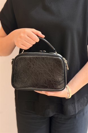 Mahal Bags Taşlı D Aksesuarlı Çift Fermuarlı El Tutmalı Çapraz Çanta