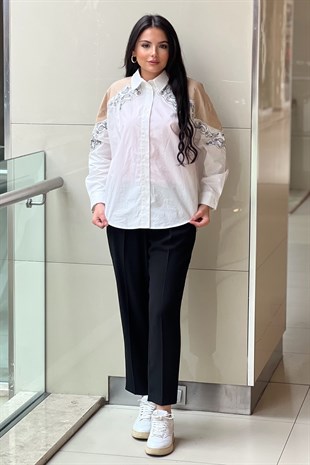 Twist Nakışlı Çift Renk Cotton Gömlek