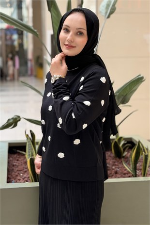 Ghisa Kabartma Mini Çiçek Desenli Merserize Tunik