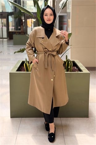 Ghisa Gömlek Yaka Yandan Çıtçıtlı Kuşaklı Astarlı Trenç