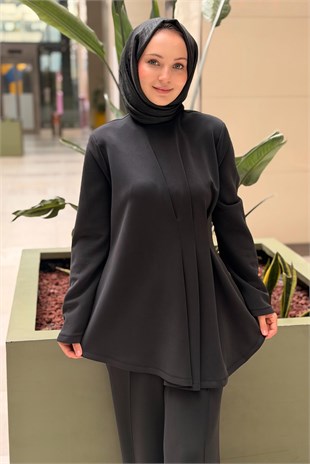 Nuss Asimetrik Pile Detaylı Tunik Pantolon Modal Takım