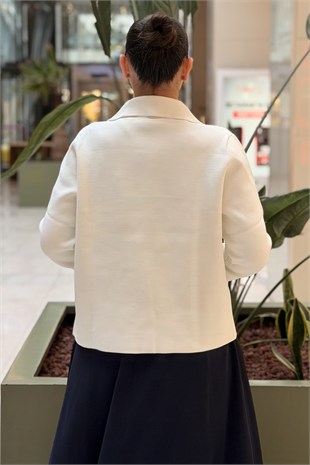 Nuss Kruvaze Yaka Blazer Düğmeli Kısa Merserize Ceket