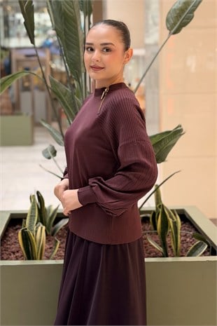 Nuss Yakası Fermuar Detaylı Reglan Kol Merserize Tunik