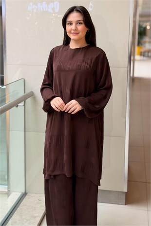 Nurcan Çetin Heddy Kare Desenli Tunik Pantolon Takım