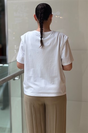İpekyol V Yaka Omuz Taşlı Detaylı Tshirt