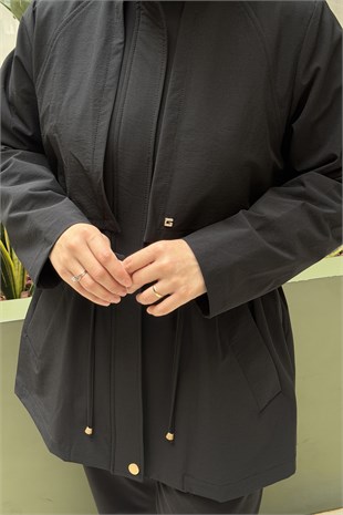 Ghisa Önü Kapaklı Beli Büzgülü Fermuarlı Trenç