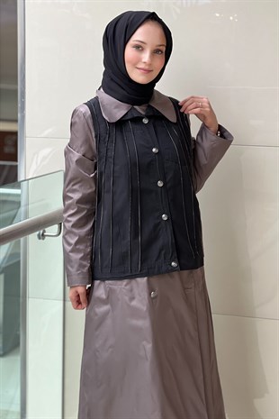 Qül Exclusive Zincir Detaylı Yelekli Trenç