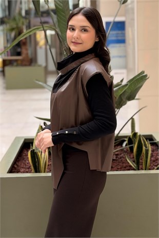 Ceremony Yakası Çelik Kombinli Deri Süet Bluz