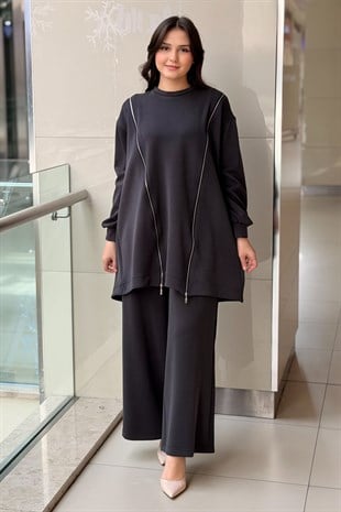 Nurcan Çetin Fermuar Detaylı Tunik Pantolon Takım