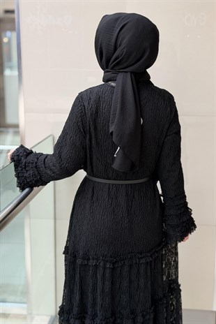 Nurcan Çetin Kolları Ve Etek Ucu Fırfır Detaylı Astarlı Bürümcük Elbise