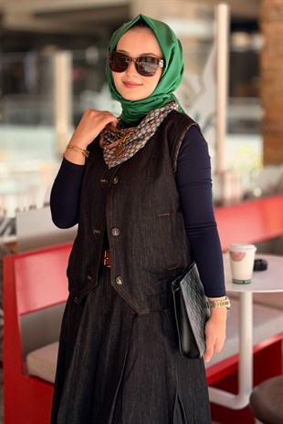 Twist Fularlı Denim Yelek