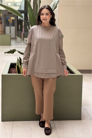 Tığ Triko Kumaş Mix Büzgülü Tunik