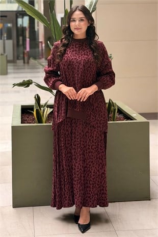 Nurcan Çetin Leoper Desenli Tunik Etek Takım