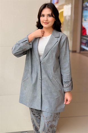 Tığ Triko Denim Kombinli Pantolonlu Takım