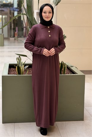 Nuss Gömlek Yaka Düğme Detaylı Merserize Elbise