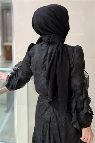 Matex Jakarlı Fırfır Detaylı Organze Bluz Etek Takım