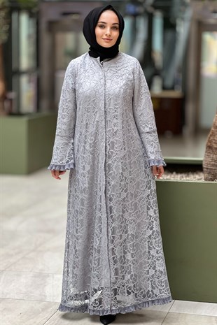 Gizay Kolları Ve Etek Ucu Fırfırlı Güpür Ferace