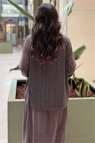 Nurcan Çetin Bürümcük Kumaş Kombinli Önden Fermuarlı Kap Etek Takım