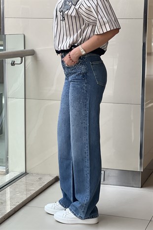 İpekyol Hotfix Baskılı Wide Leg Fit Jean Pantolon