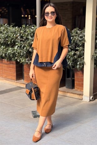 İpekyol Denim Mix Colorblock Etek