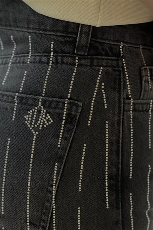 İpekyol Hotfix Baskılı Wide Leg Fit Jean Pantolon