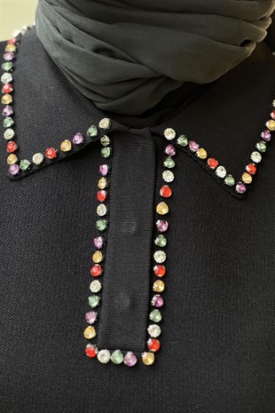 Ghisa Gömlek Yaka Yakaları Renkli Taşlı Triko Tunik