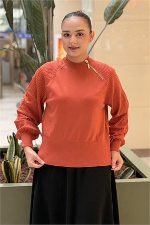 Nuss Yakası Fermuar Detaylı Reglan Kol Merserize Tunik