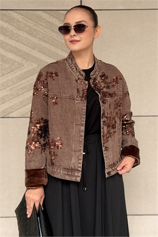 Mahal Pul Payet İşlemeli Astarlı Denim Ceket