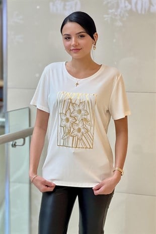 On Fashion Kısa Kol Çiçek Baskı desenli Bluz