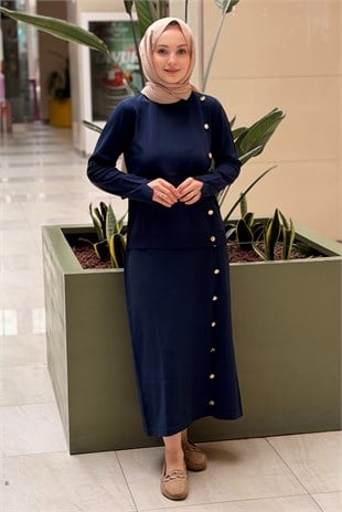 Nuss Tuniği Ve Eteği Düğme Detaylı Merserize Tunik