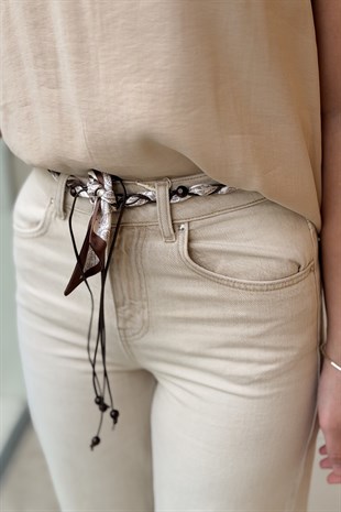 İpekyol Fular Kemerli Wide Leg Jean Pantolon