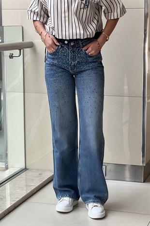İpekyol Hotfix Baskılı Wide Leg Fit Jean Pantolon