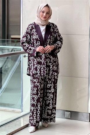 Ghisa Desenli Saten Ceket Panoloton Takım