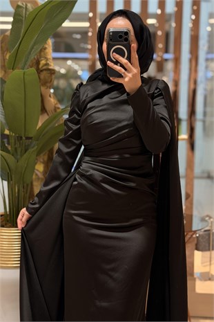 Fashion Night Pelerinli Saten Abiye Elbise
