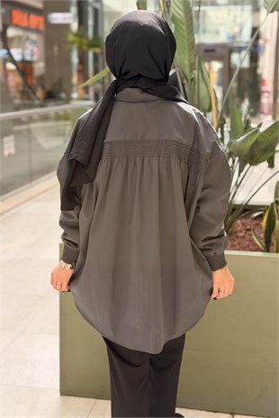 Tığ Triko Yarım Patlı Gipeli Oversize Gömlek